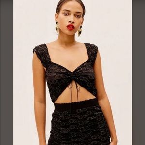 For Love & Lemons Joanna Black Lace Midi Dress